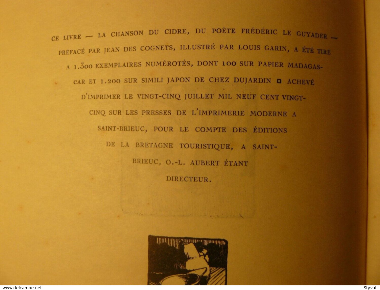 Frédéric Le Guyader: La Chanson du Cidre (E.O) 1925 (1200 exp) Bretagne reliure