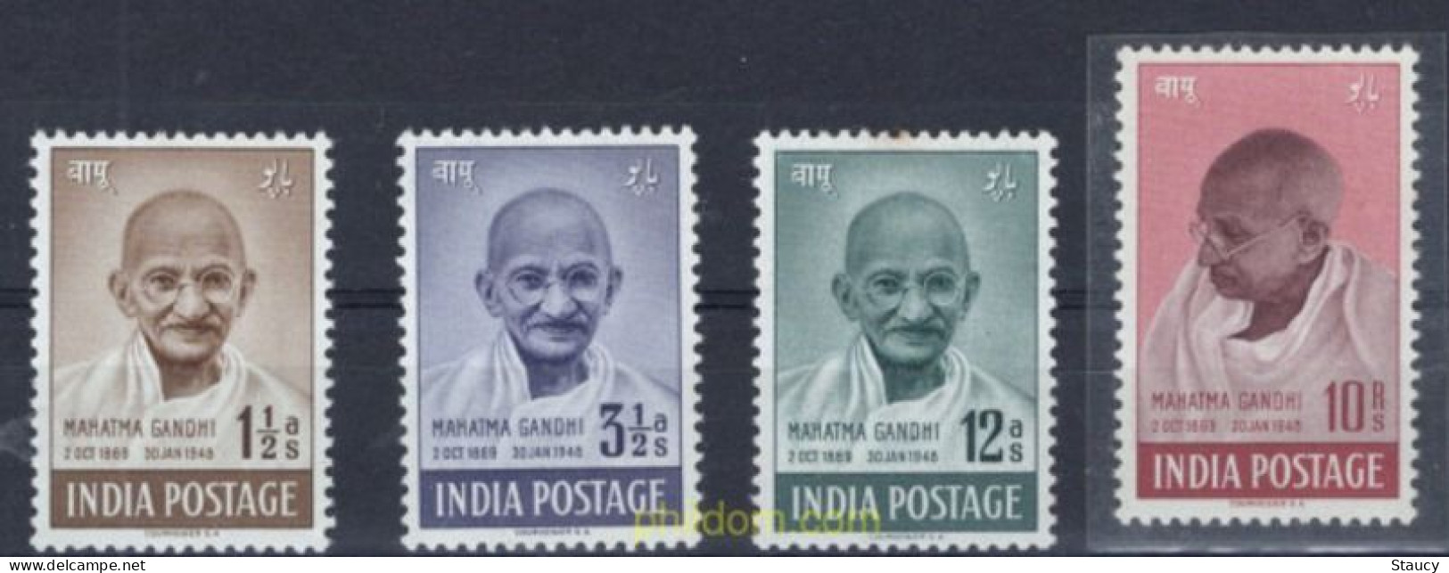 India 1948 Mahatma Gandhi Mourning 4v SET Mounted Mint, NICE COLOUR As Per Scan - Ungebraucht