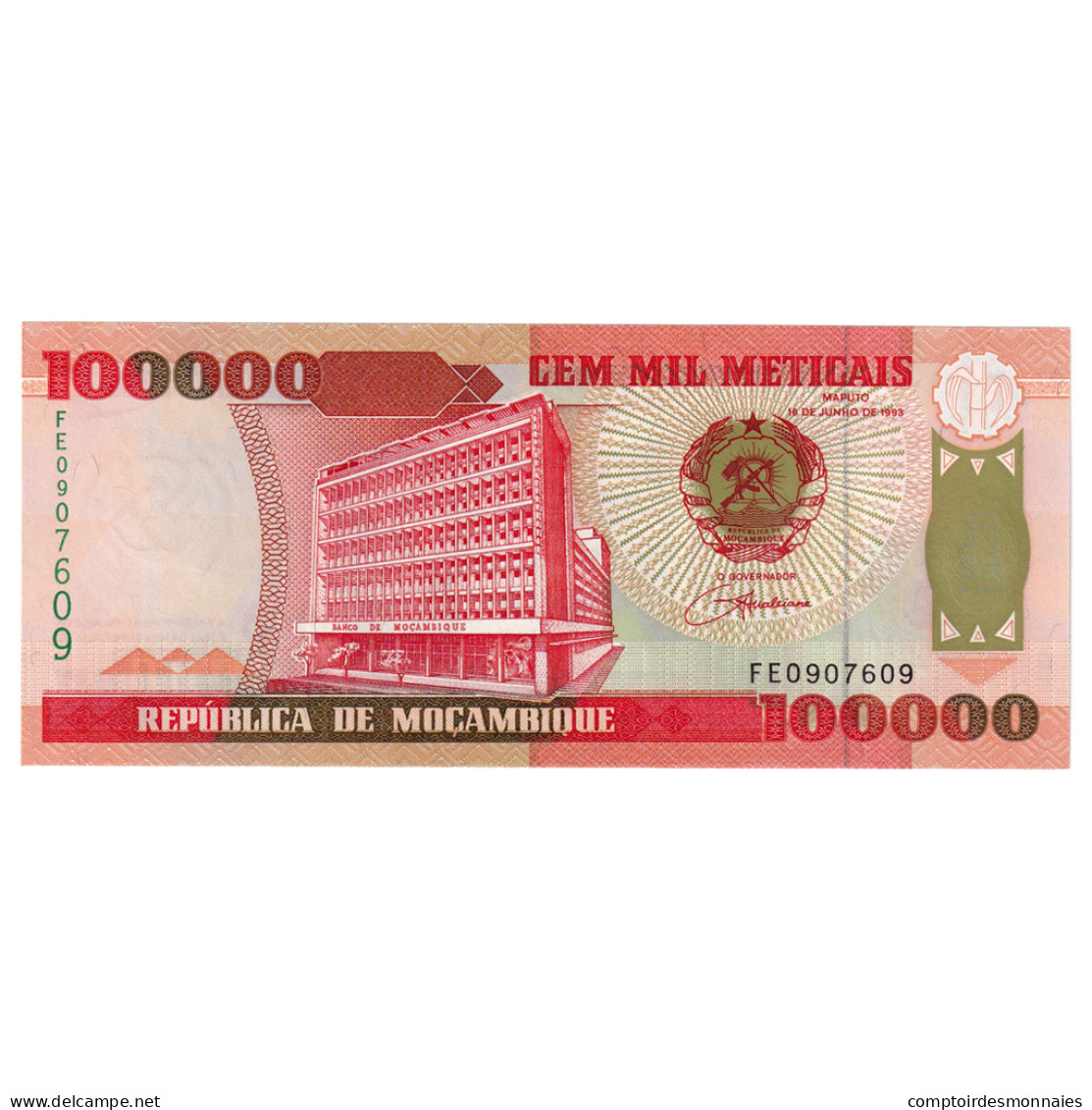 Billet, Mozambique, 100,000 Meticais, 1993, 1993-06-16, KM:139, NEUF - Moçambique