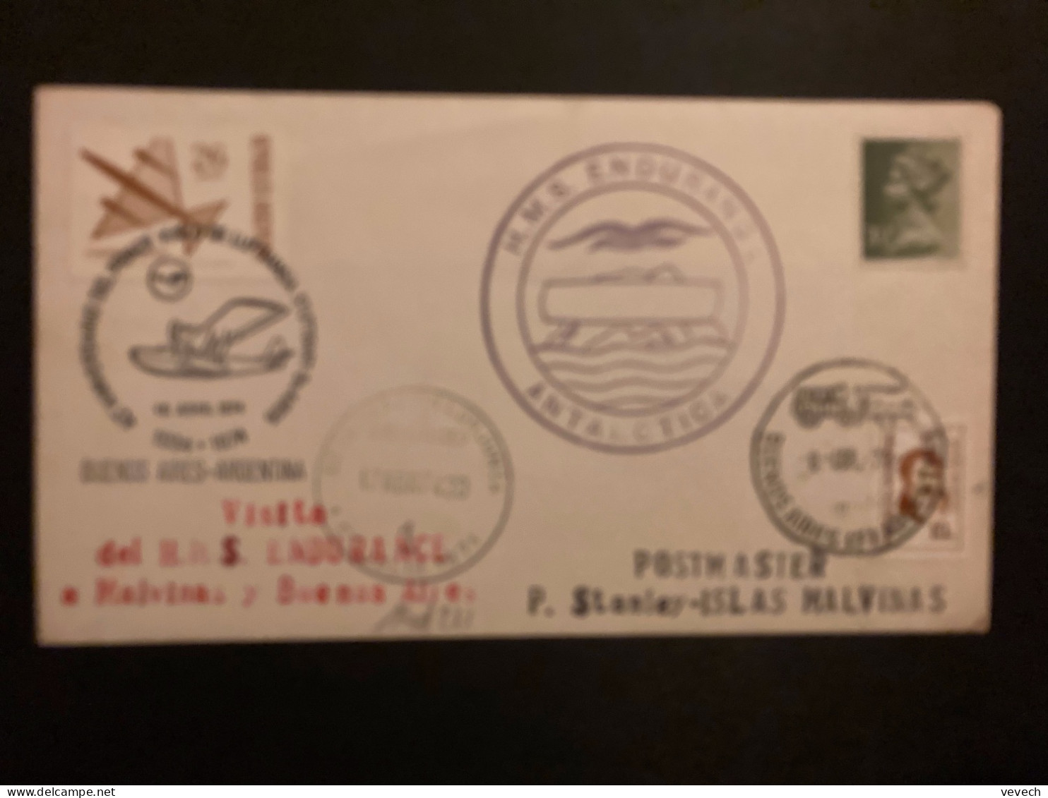 LETTE TP MACHIN 3 1/1P NON OBLITERE+ 10c OBL.8 ABR 74 BUENOS AIRES+AVION 26p OBL.16 ABRIL 1974 LUFTHANSA+HMS ENDURANOE - Cartas & Documentos