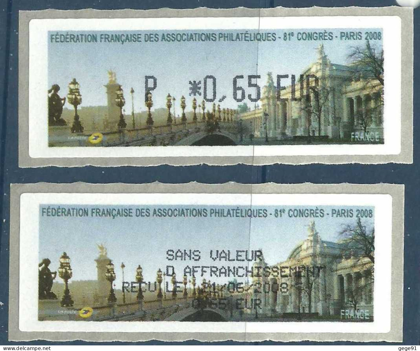 Vignette De Distributeur LISA - ATM - Pont Alexandre III - Grand Palais - Paris - Avec Reçu - 1999-2009 Geïllustreerde Frankeervignetten