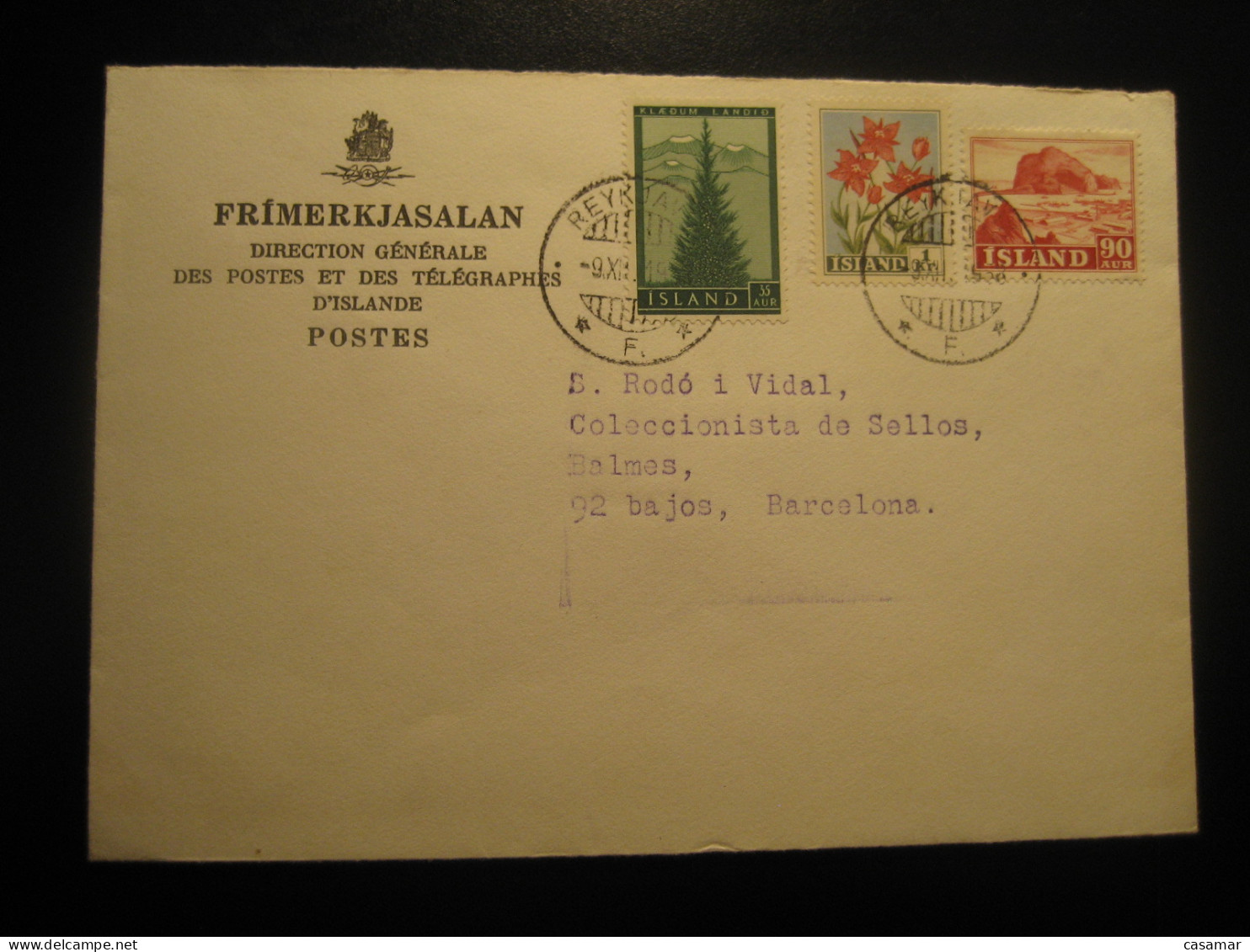 REYKJAVIK 1958 To Spain 3 Stamp On Cancel Cover ICELAND - Briefe U. Dokumente