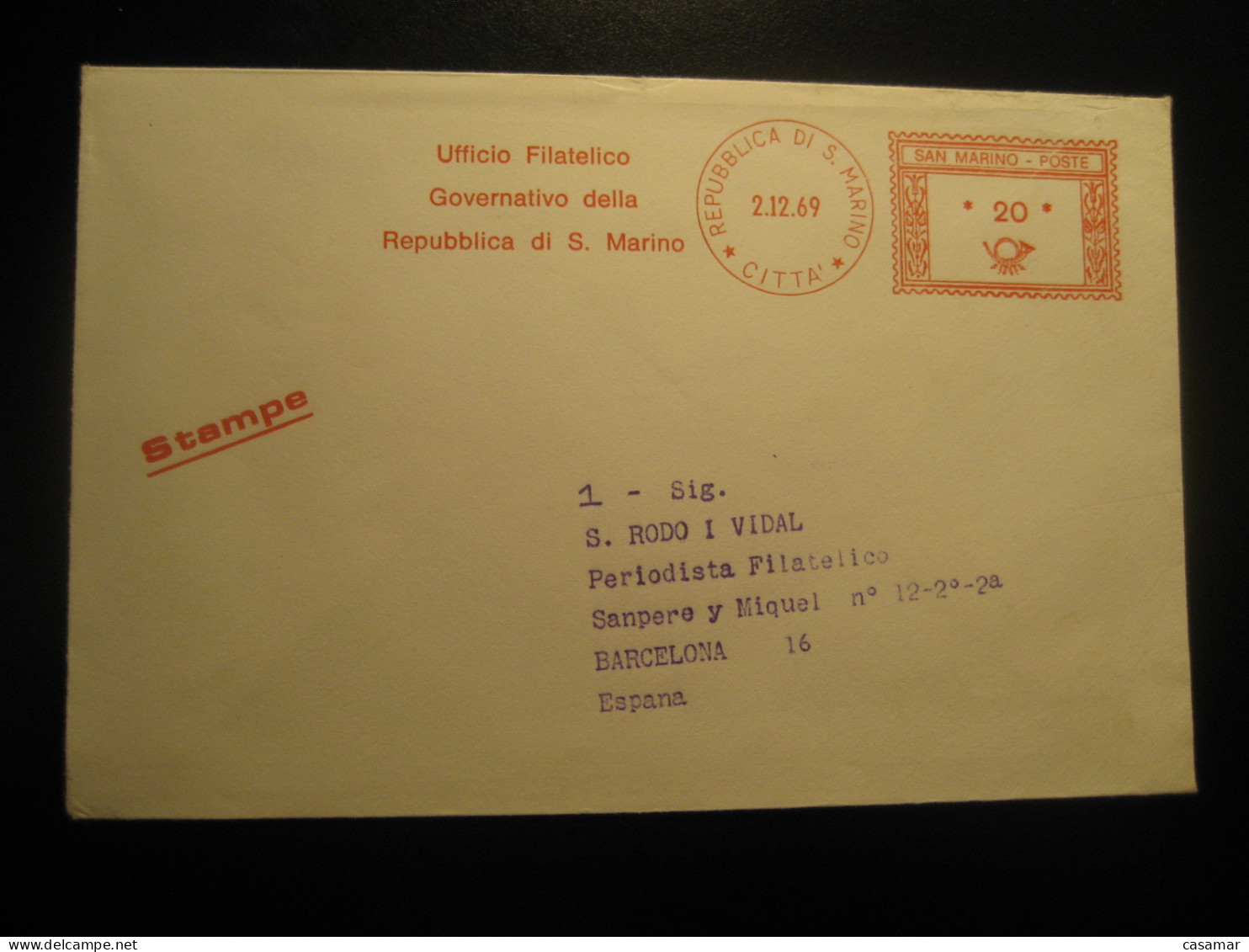 SAN MARINO 1969 To Spain Meter Mail Cancel Cover ITALY Italia - Brieven En Documenten