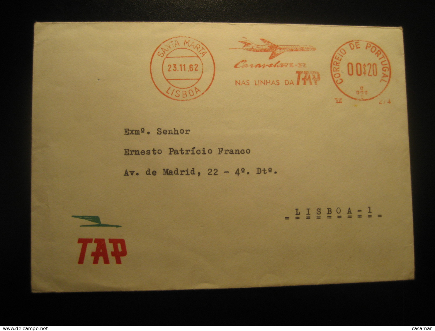 SANTA MARTA Lisboa 1962 TAP Airlines Airways Meter Mail Cancel Cover PORTUGAL - Storia Postale