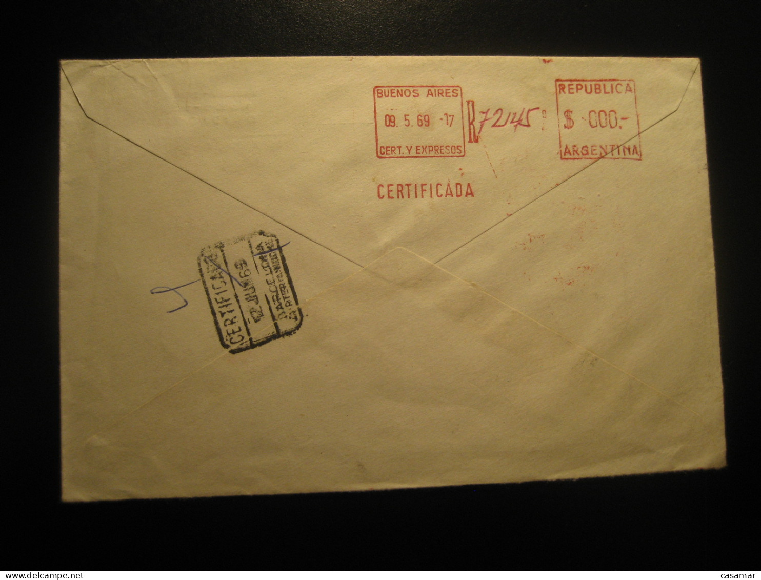 E.R.N.V.A. BUENOS AIRES 1969 To Spain Via Maritima Registered Cancel ESPERANTO Cover ARGENTINA - Storia Postale