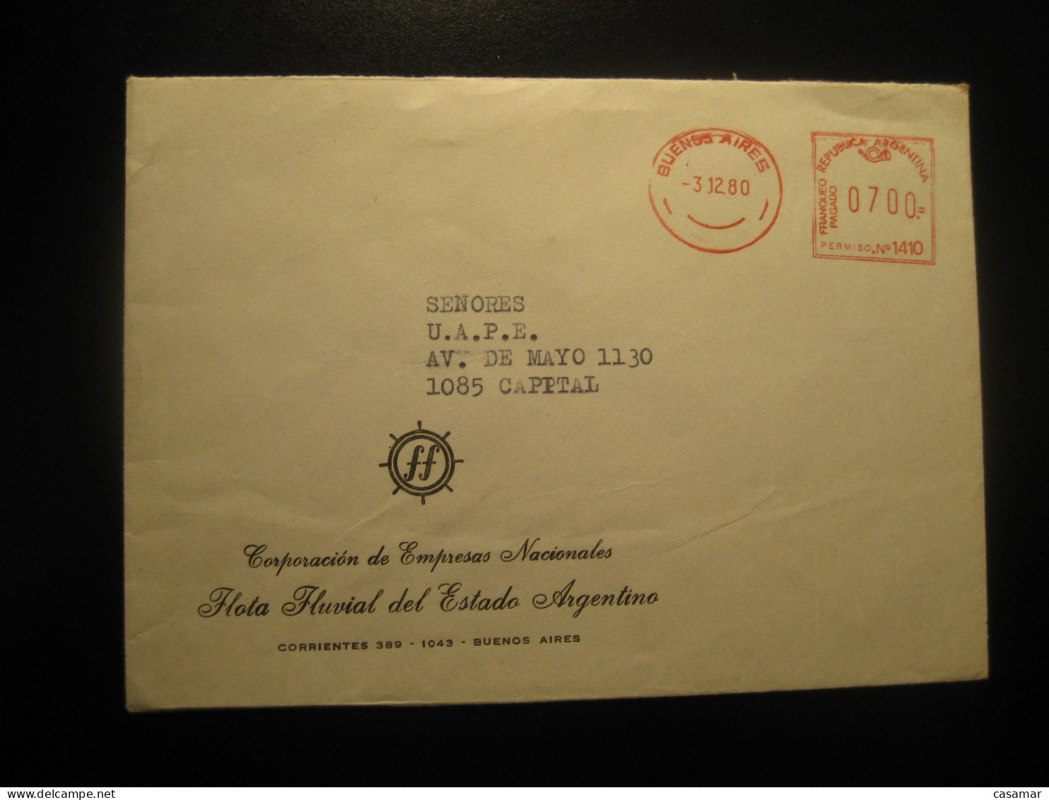 BUENOS AIRES 1980 Flota Fluvial River Fleet Float Meter Mail Cancel Cover ARGENTINA - Brieven En Documenten