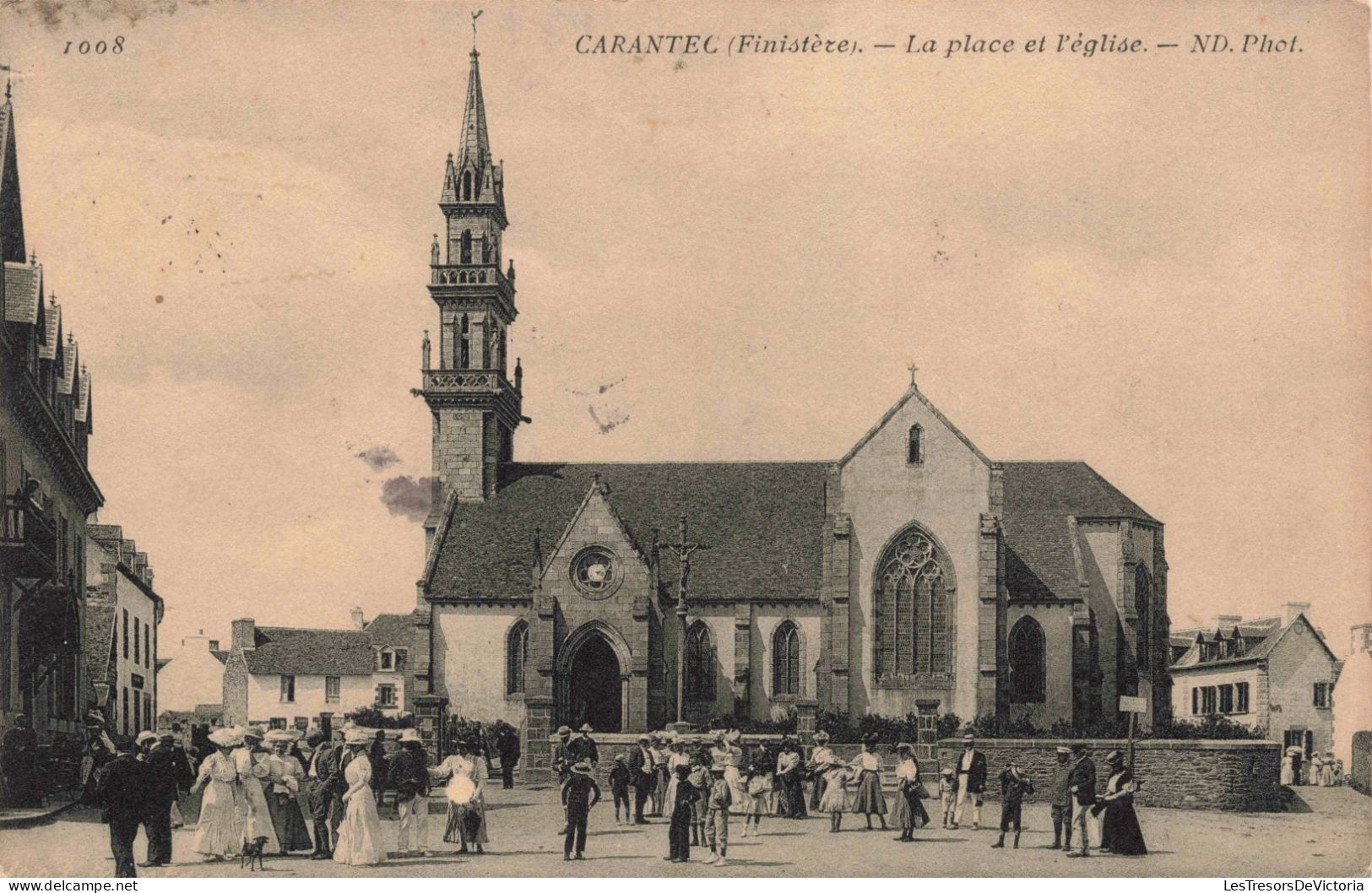 FRANCE - Carantec - La Place Et L'Eglise - ND Phot - Animé - Carte Postale Ancienne - Carantec