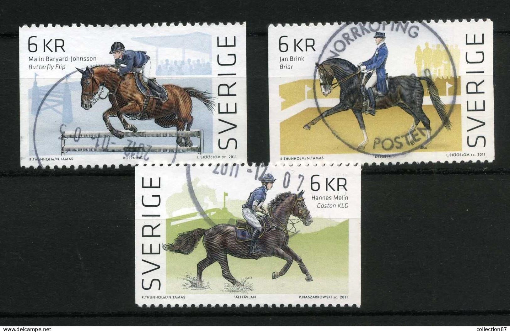 Réf 77 < -- SUEDE 2011 < Yvert N° 2819+2821+2822 Ø < Mi 2844/6/7 Ø Used -- > Horse Cheval  Briar  Gaston  Butterfly Flip - Used Stamps