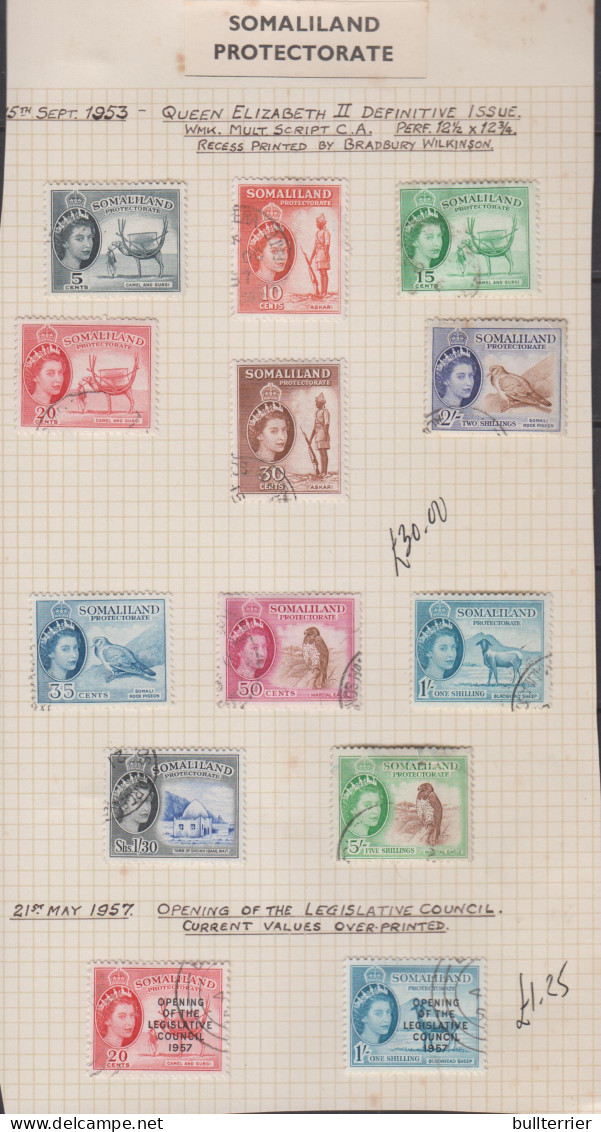 SOMALILAND PROTECTORATE -1953 - DEFINITIVE SET OF 11 TO 5/- FINE USED  MINT NEVER HINGED  ,SG CAT£31+ - Somalilandia (Protectorado ...-1959)