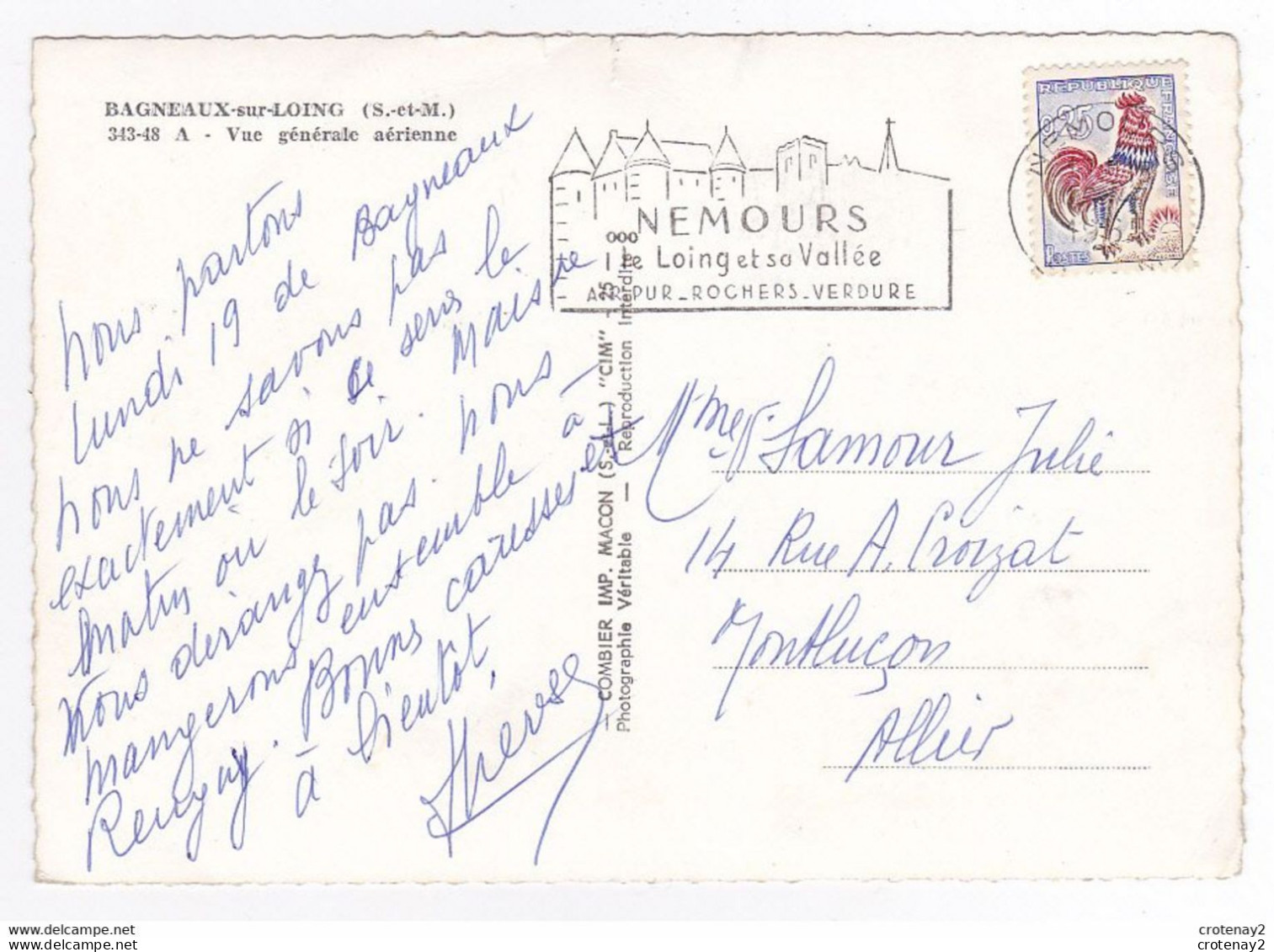 77 BAGNEAUX SUR LOING N°343.48 Vue Générale Aérienne En 1965 Voie Ferrée Usine Cheminée Grands Immeubles HLM ? - Bagneaux Sur Loing