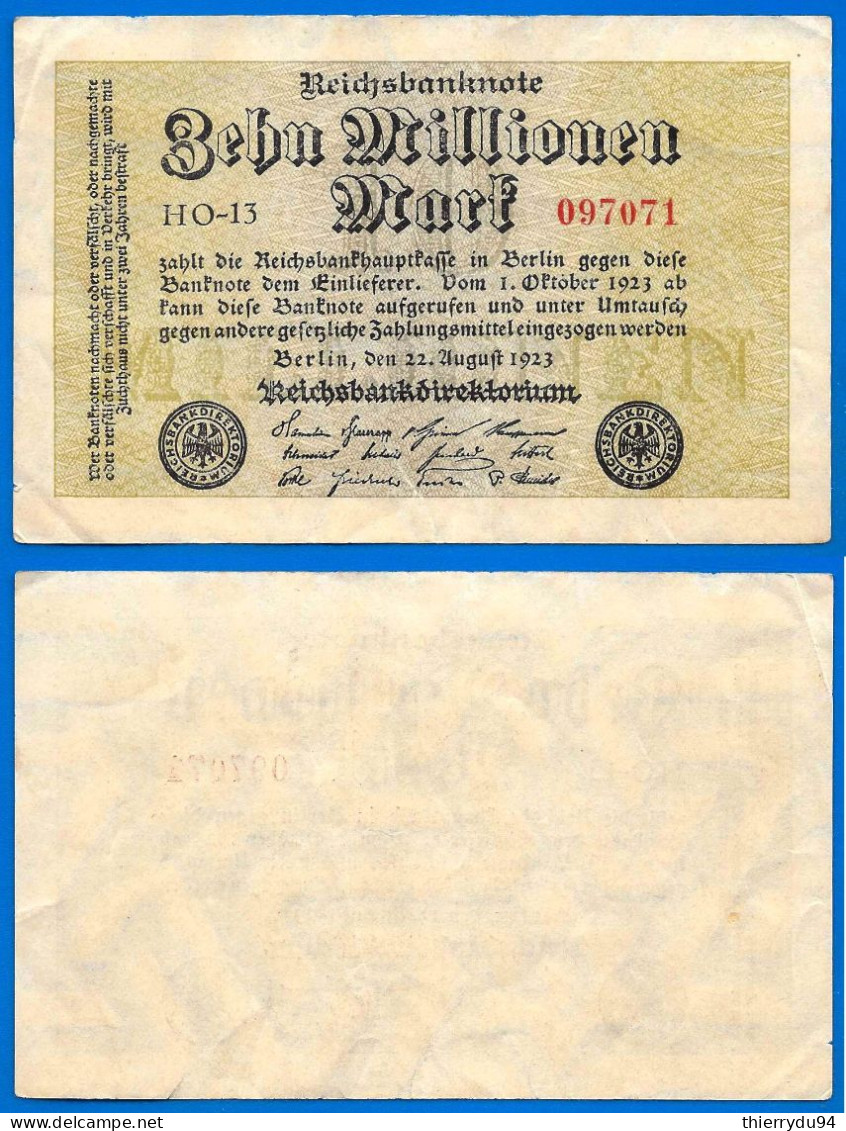 Allemagne 1000000 Mark 1923 10 Millions Billet Que Prix + Port Marks Reichsbanknote Germany Paypal Bitcoin - 10 Miljoen Mark