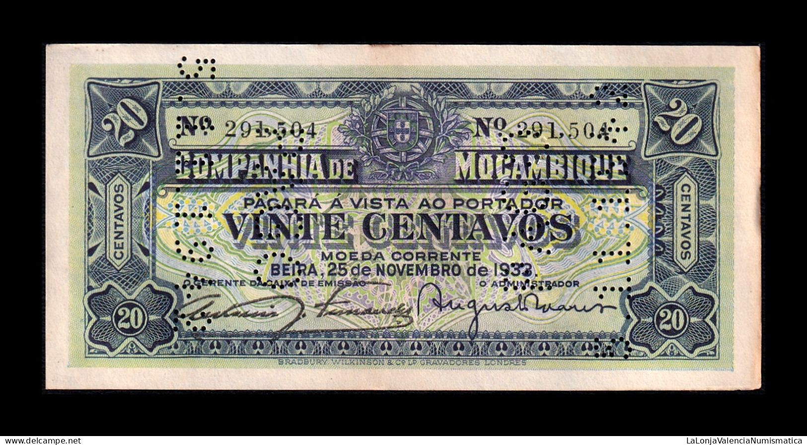 Mozambique 20 Centavos 1933 Pick R29 Sc- AUnc - Mozambique