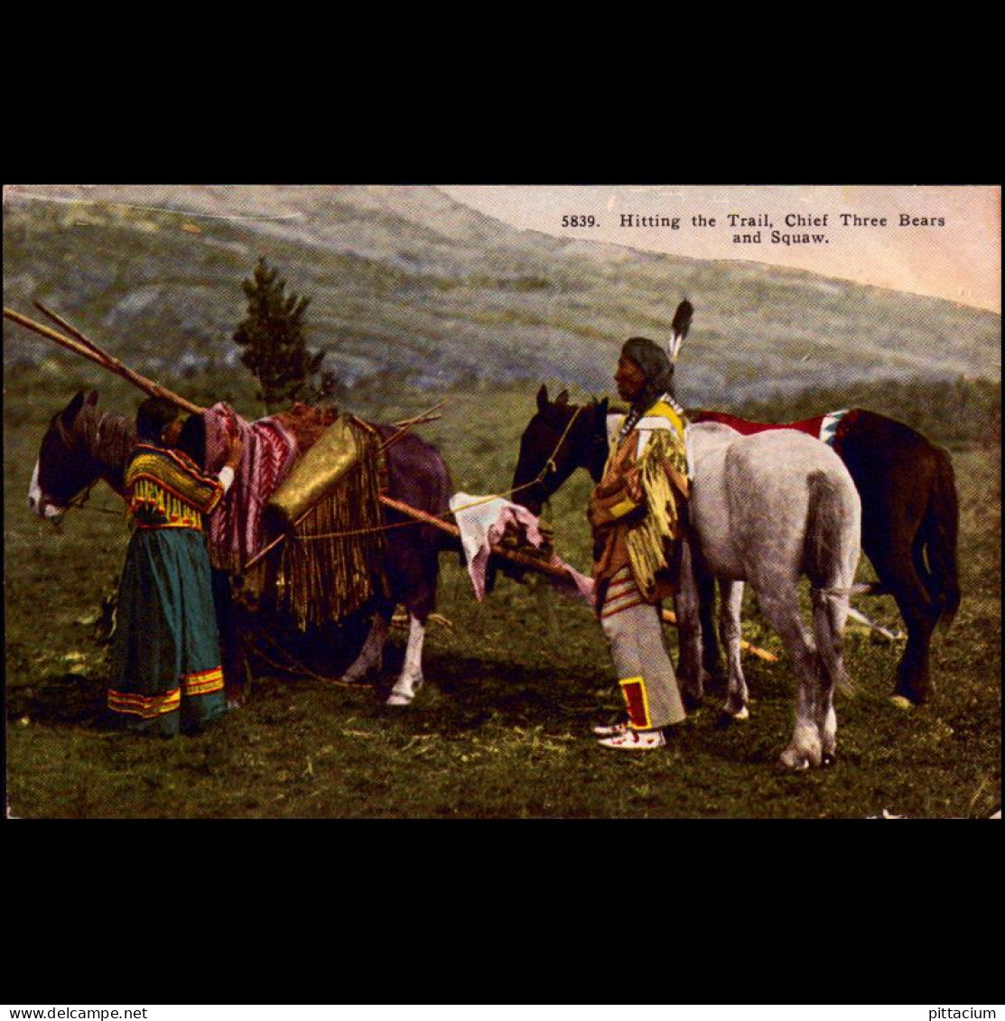 Vereinigte Staaten Lith: Ansichtskarte  | Indianer, Häuptling, National Park | Amerika - USA National Parks