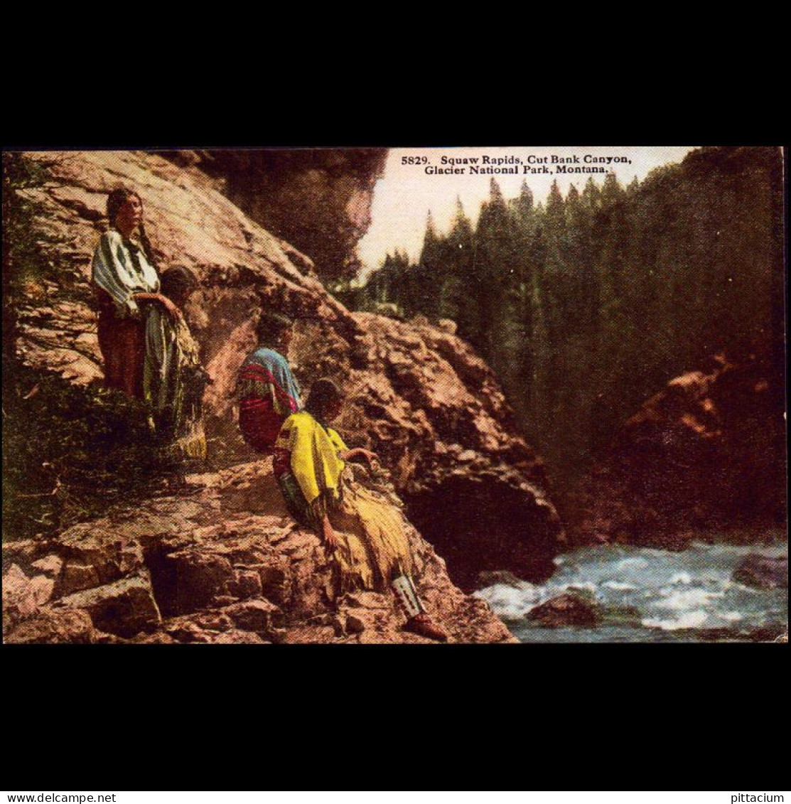 Vereinigte Staaten Lith: Ansichtskarte  | Indianer, Squaw, Canyon | Amerika - USA Nationalparks