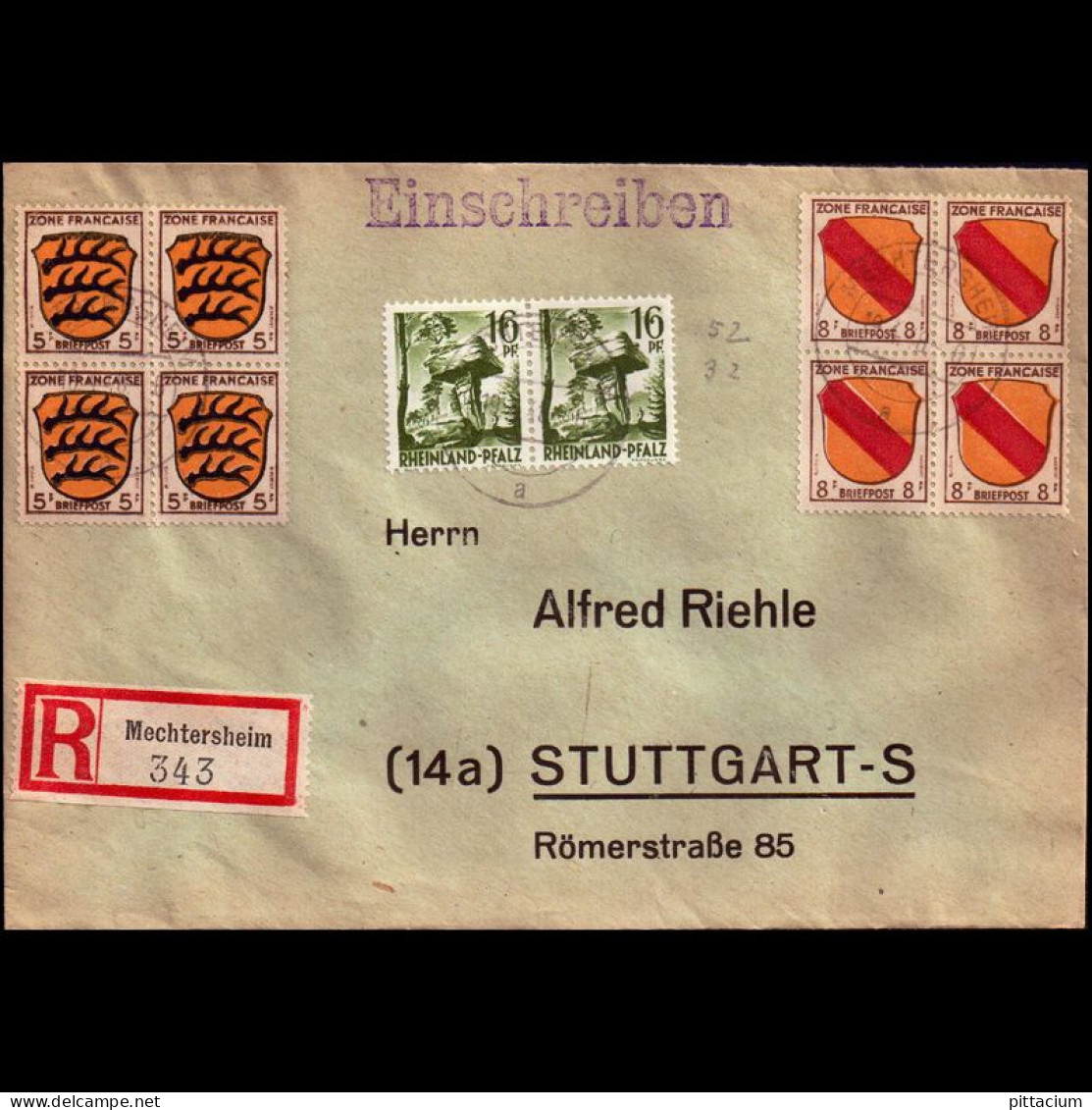 Alleiierte Besetzung 1948: Brief / Einschreibebrief | Portostufen | Mechtersheim, Stuttgart - Libya