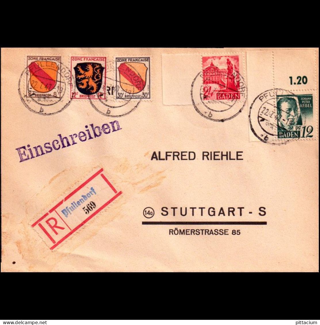 Alleiierte Besetzung 1947: Brief / Einschreibebrief | Portostufen, Eckrand, MIF Fr. Zone | Pfullendorf, Stuttgart - Libyen