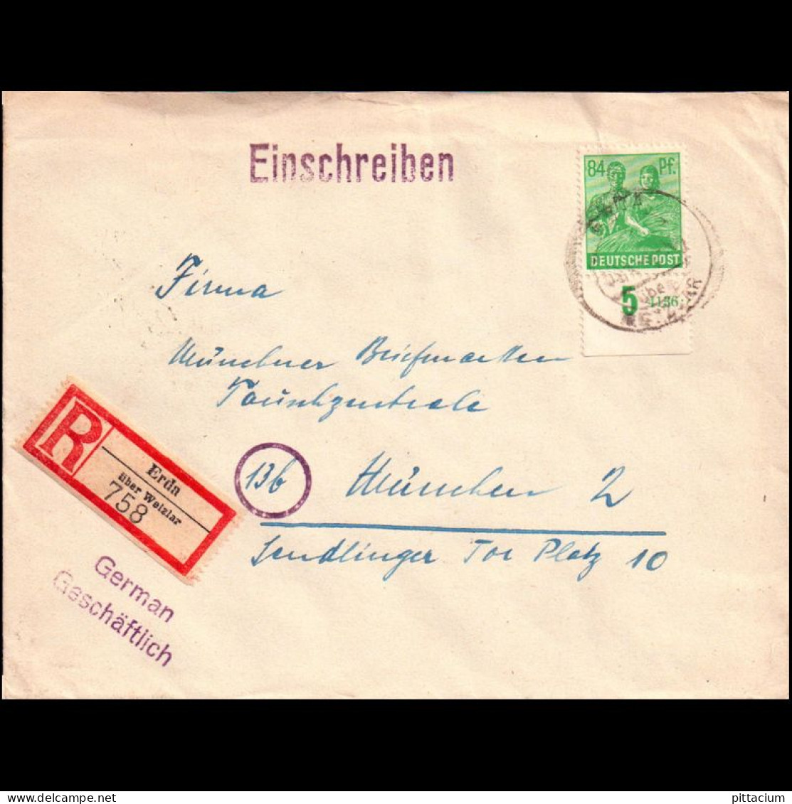 Alleiierte Besetzung 1948: Brief / Einschreibebrief | HAN | Erda, München - Libye