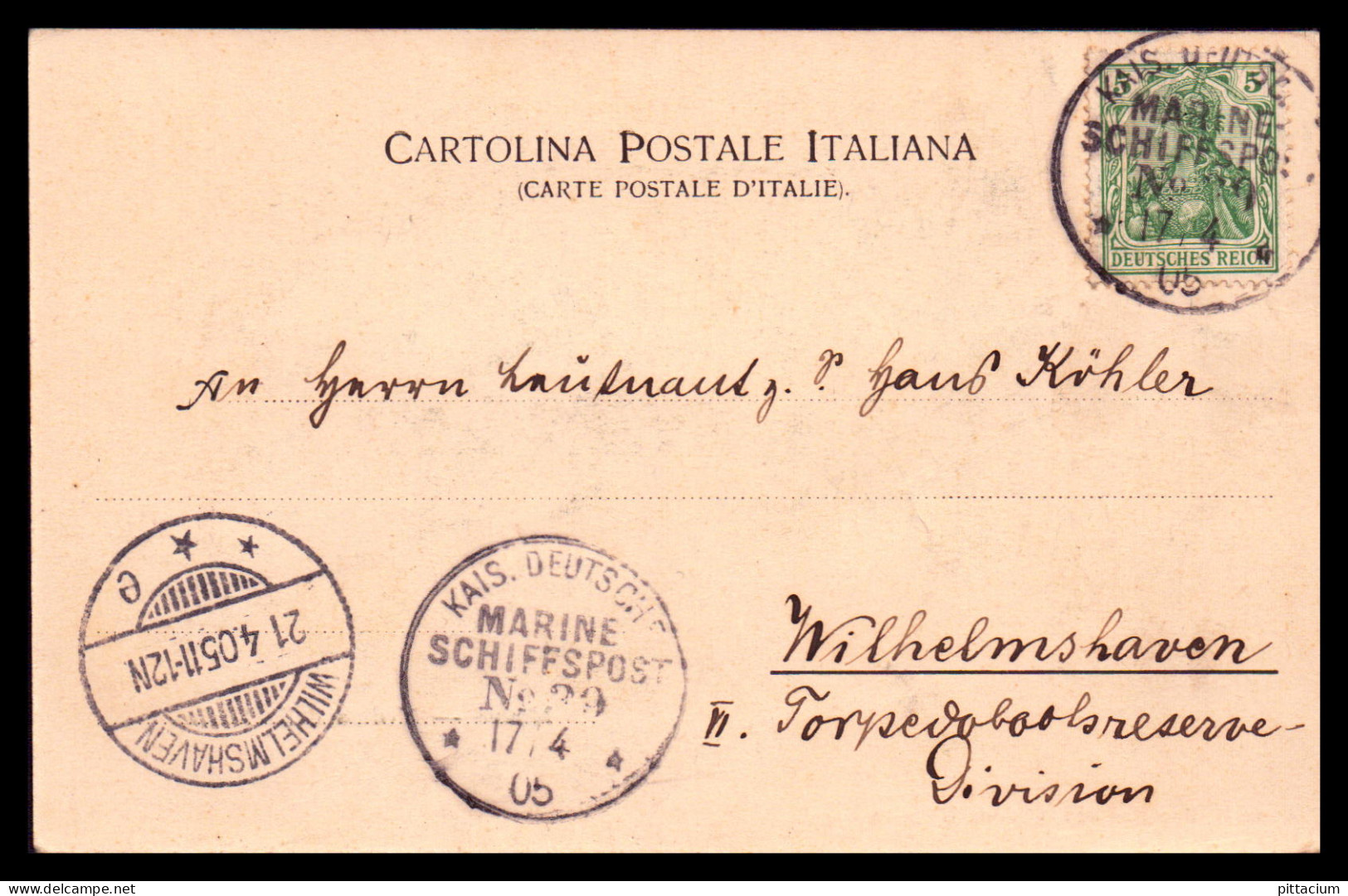 Italien 1905: Ansichtskarte / Marineschiffspost | Dampfer, Boote, Hertha | Vigo, Wilhelmshaven - Altri & Non Classificati