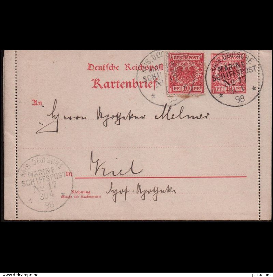 Deutsches Reich 1898: Kartenbrief / Marineschiffspost | Kanonenboot, Afrika | Gibraltar, Kiel - Otros & Sin Clasificación