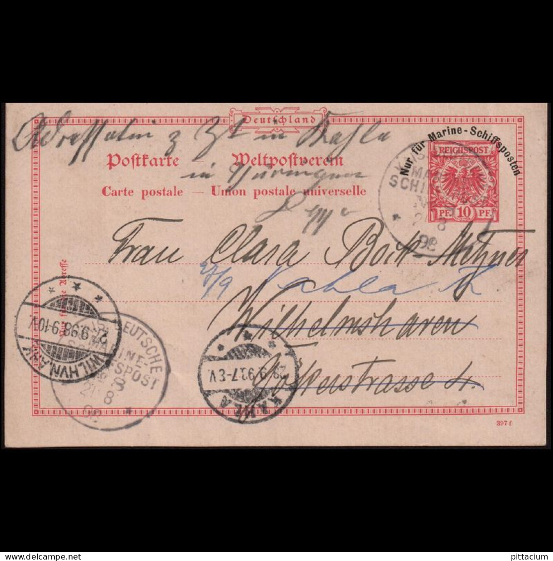 Deutsches Reich 1898: Ganzsache / Marineschiffspost | Philipinenkrise, Manila Blockade | Manila, Wilhelmshaven, Kahla (T - Sonstige & Ohne Zuordnung