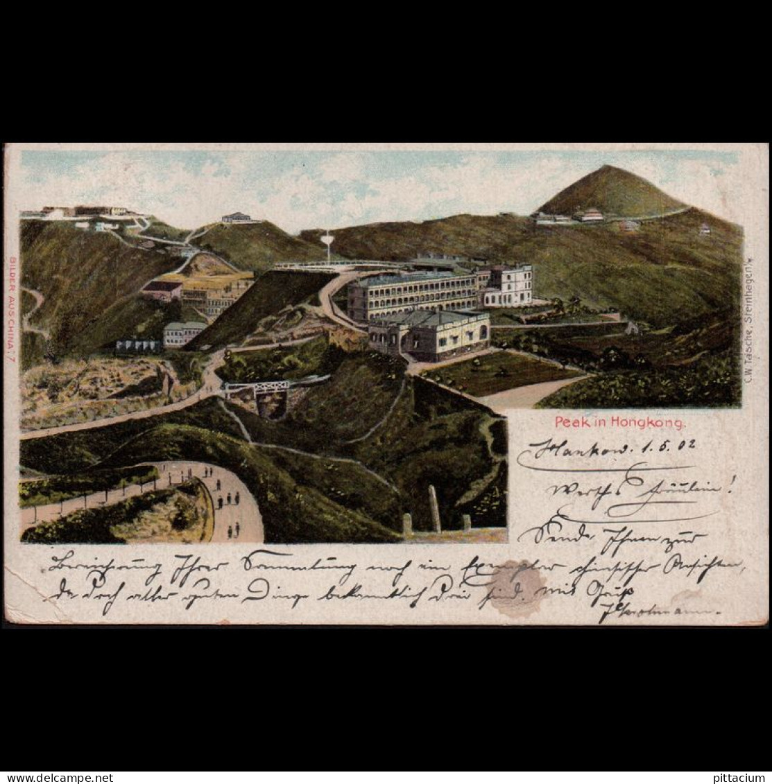 China (Hongkong) 1902: Ansichtskarte / Marineschiffspost | Hotel, Landschaft, Peak In Hongkong | Hongkong, Hamburg - Sonstige & Ohne Zuordnung