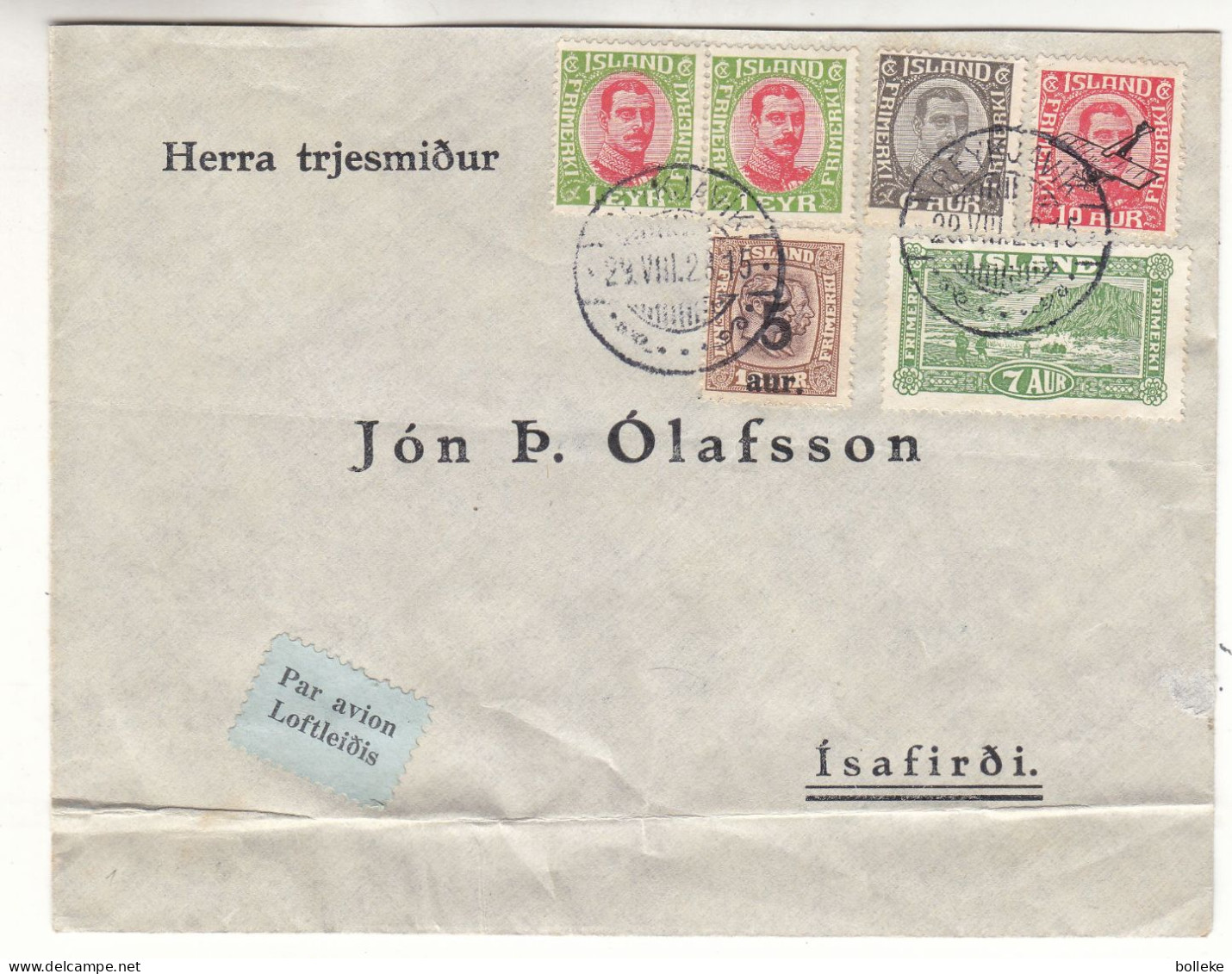 Islande - Lettre De 1928 - Oblit Reykjavik - Exp Vers Isafirdi - Avec Timbre 5 Sur 16 - Rare - Valeur 90 € ++ - Storia Postale