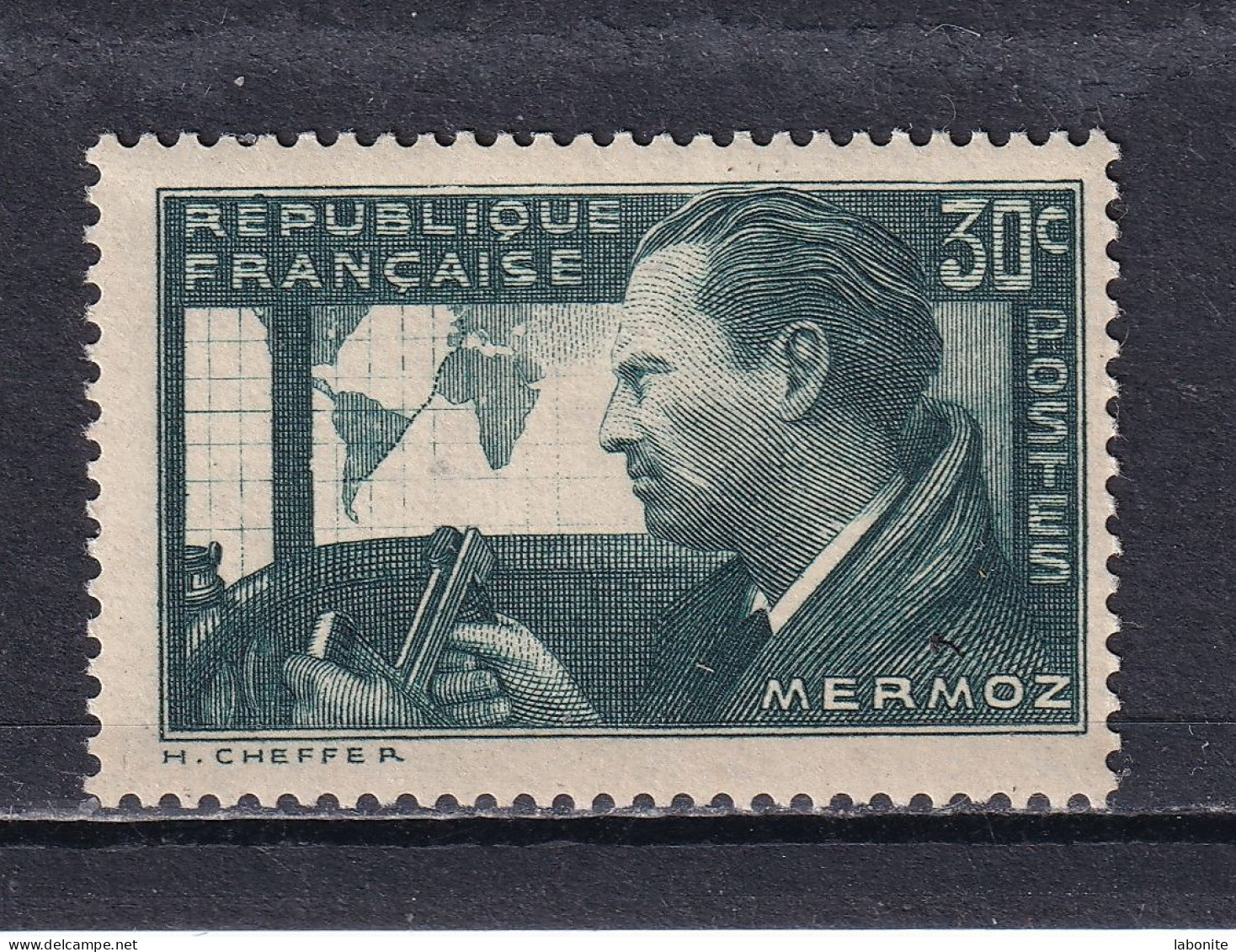 Variété - YT 337  Jean Mermoz  - 30c Vert-gris Type II  ( Maury 425 - Wanos 337d ) - Nuevos