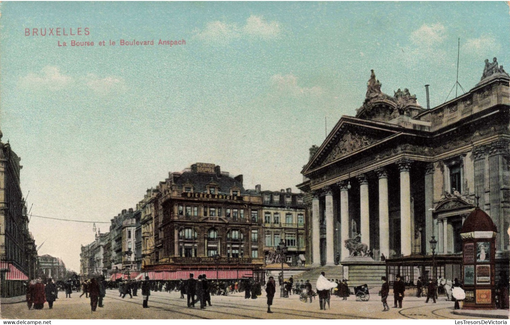 BELGIQUE - Bruxelles - La Bourse Et Le Boulevard Anspach - Animé - Colorisé - Carte Postale Ancienne - Squares