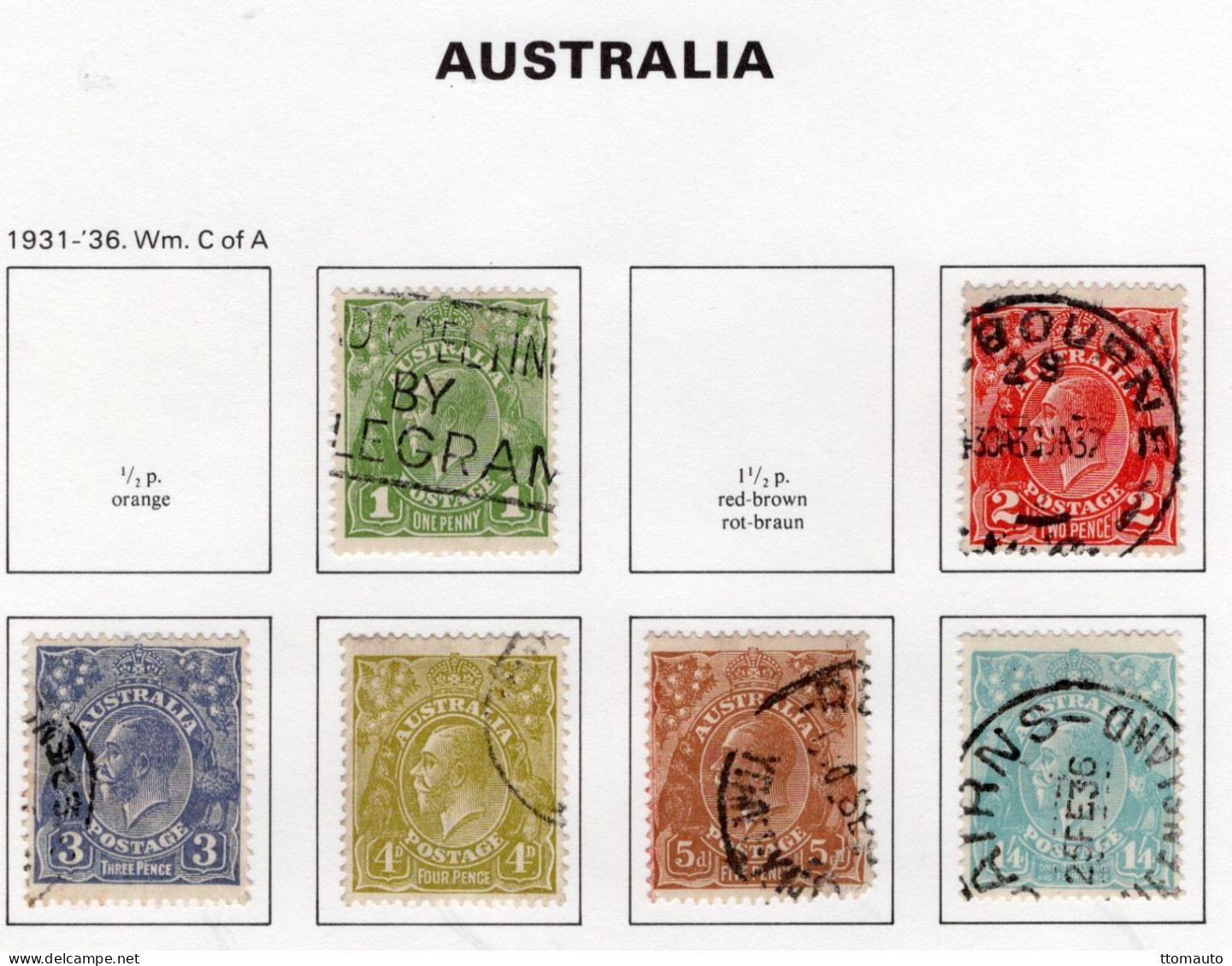 Australia 1931-36 - George V Heads  - 6 Values Used/Obl. Timbres/Stamps - Gebruikt