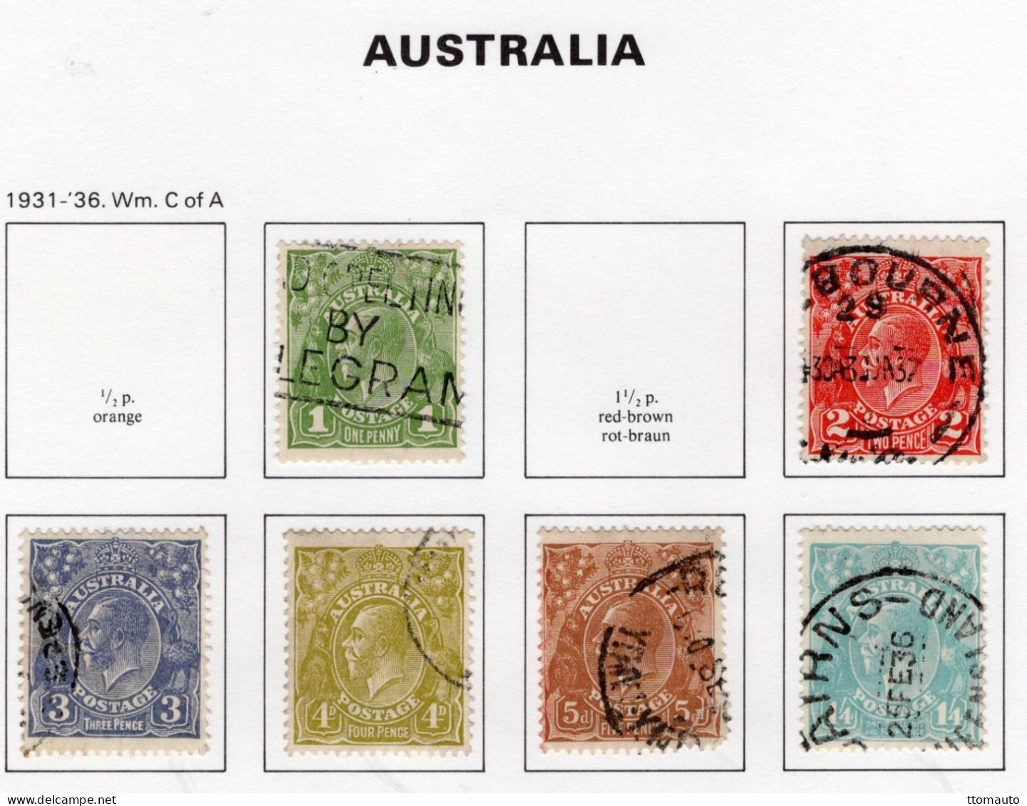 Australia 1931-36 - George V Heads  - 6 Values Used/Obl. Timbres/Stamps - Oblitérés