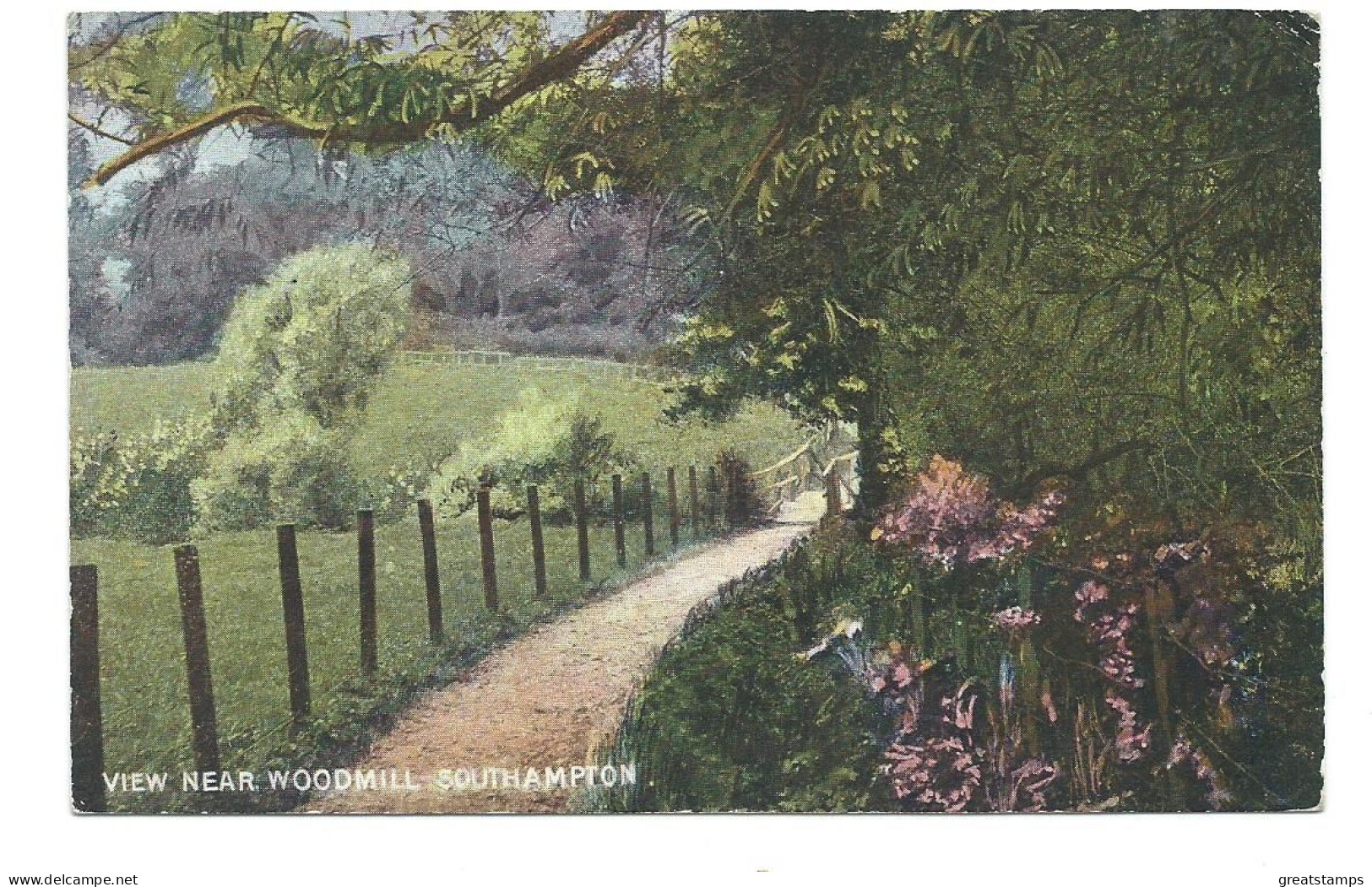Hampshire     Postcard     Scarce Totton Circle Postmark. View Near Woodmill Southampton Artist Card - Southampton