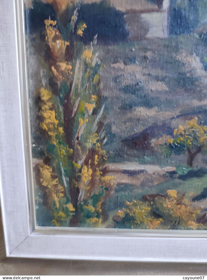 R. SORREL Huile Sur Toile Marouflée Sur Carton "Paysage De Montagne Rivière Et Ferme" Encadrée - Oelbilder