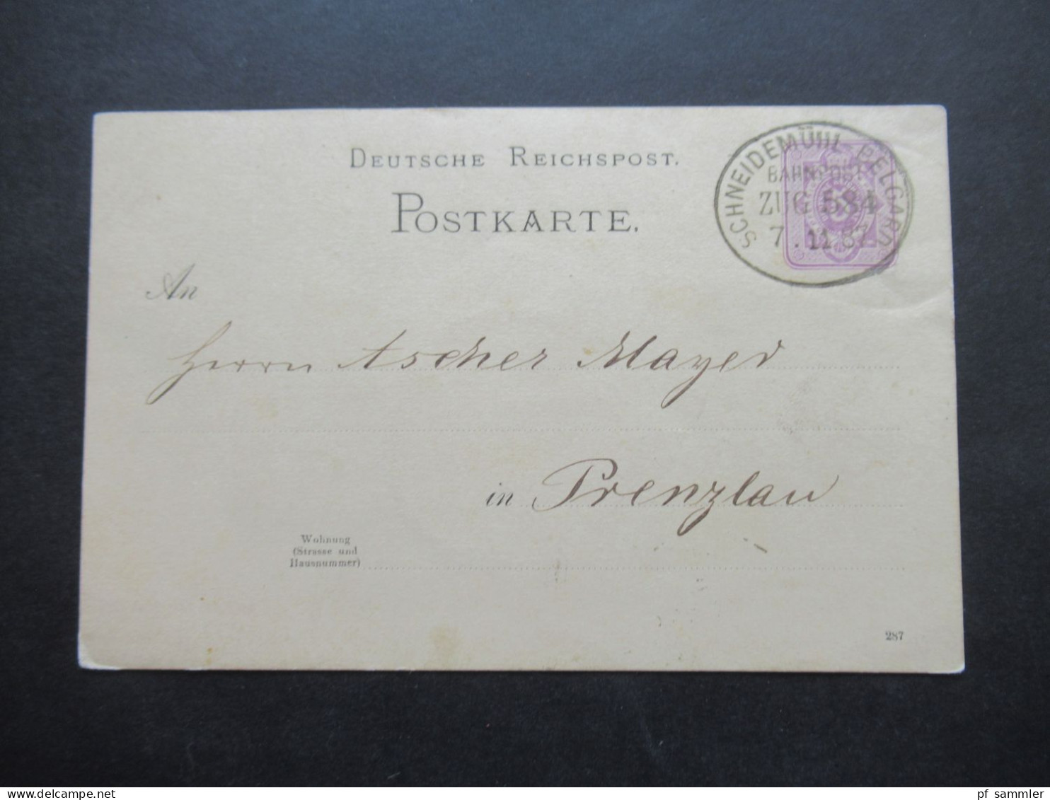 DR 1887 Ganzsache Geschrieben In Ratzeburg (Ostpreußen) Bahnpost Stp. Schneidemühl - Belgard Zug 584 - Briefkaarten