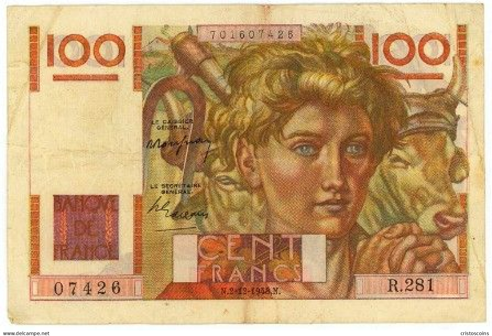 Francia 100 Francs 1948 VF P.128bx(B1/46 - 100 F 1945-1954 ''Jeune Paysan''