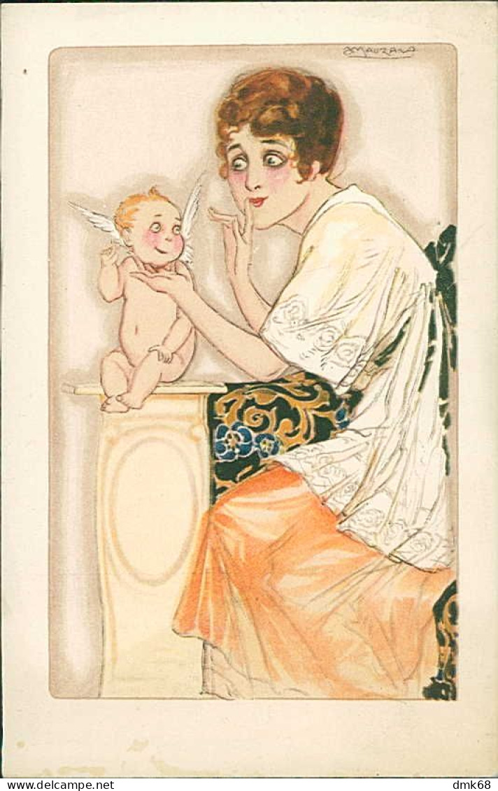 MAUZAN SIGNED 1910s POSTCARD - WOMAN & CUPID - N. 2/3  (4807) - Mauzan, L.A.