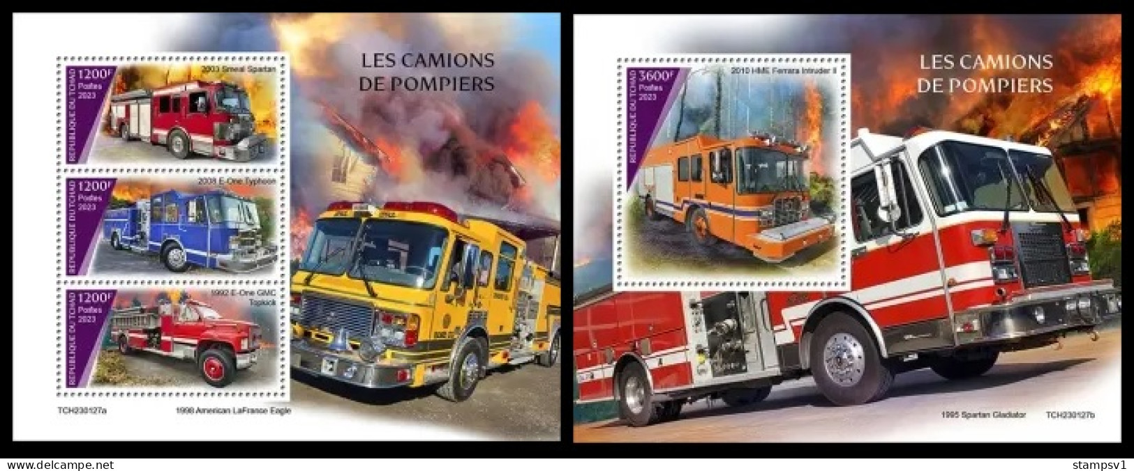 Chad  2023 Fire Engines. (127) OFFICIAL ISSUE - Camions