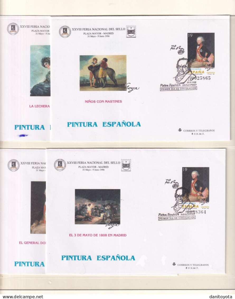 España. Hojas De Álbum Con Sellos. Tarjetas Sobres De Goya - Años Completos
