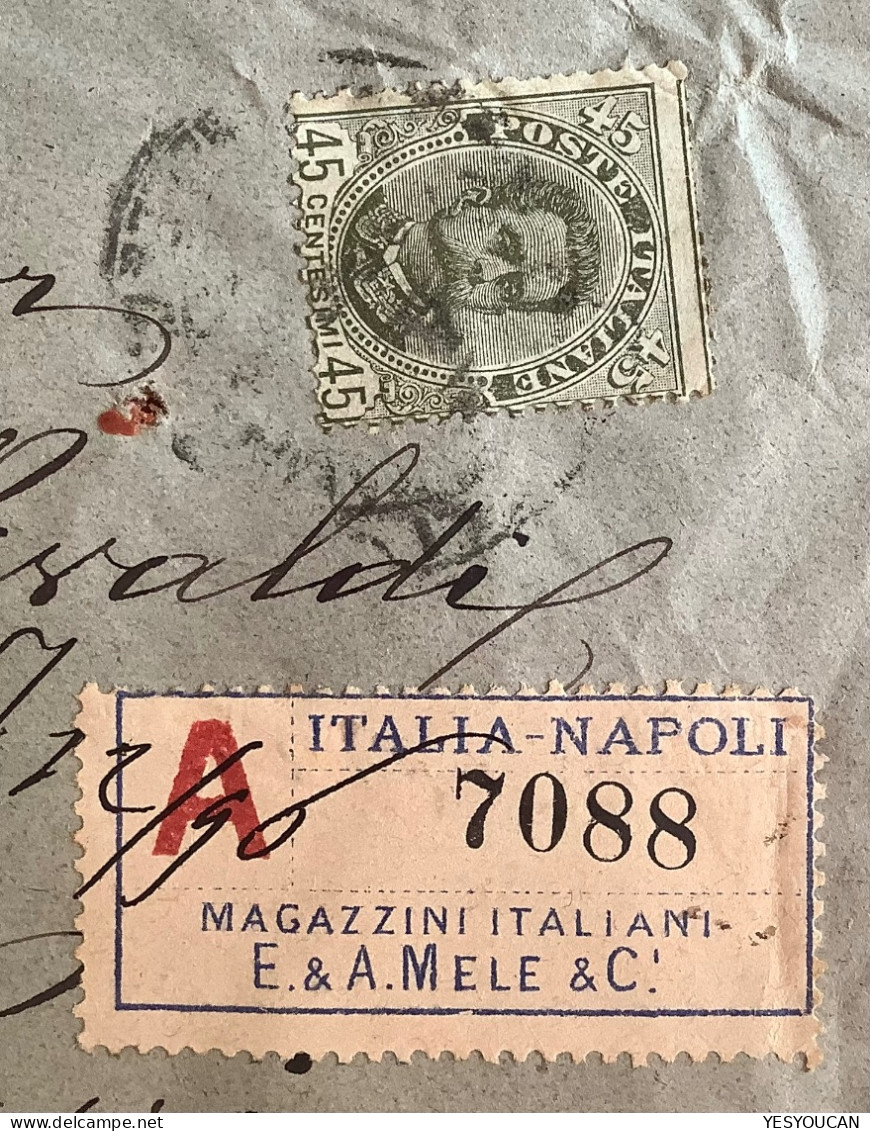 RRR: ASSICURATA  Agenzie Postali NAPOLI MAGAZZINI ITALIANI MELE1896lettera Italia Umberto(Grand Magasin Department Store - Marcophilia