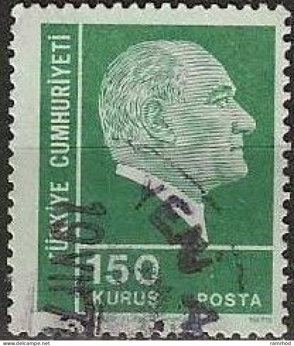 TURKEY 1972 Kemal Ataturk - 150k. - Green On Green FU - Used Stamps