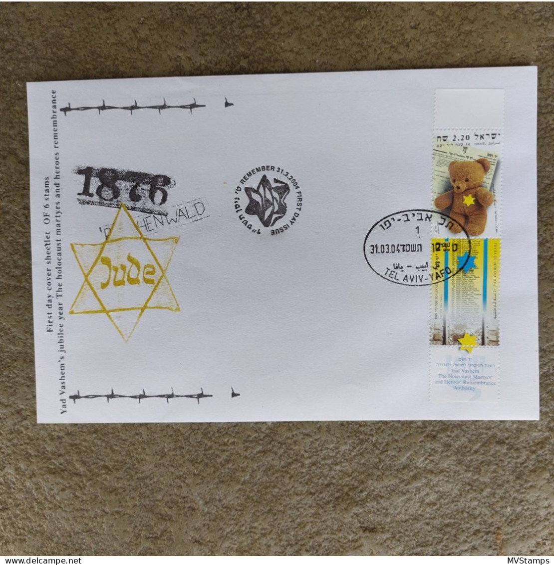 Israel 2004 Sheet Holocaust/Bears Stamps (Michel 1743/44) Used On FDC - Usados (con Tab)