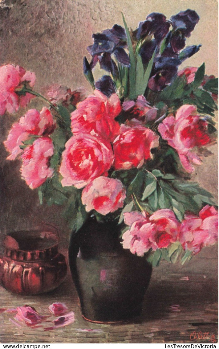 FLEURS - Roses Dans Un Vase - Colorisé - Carte Postale Ancienne - Blumen