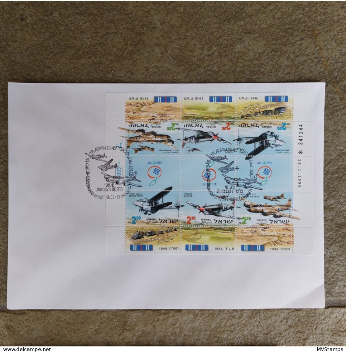 Israel 1998 Sheet Aviation/airplane Stamps (Michel 1471/73 K) Used On FDC - Gebraucht (mit Tabs)