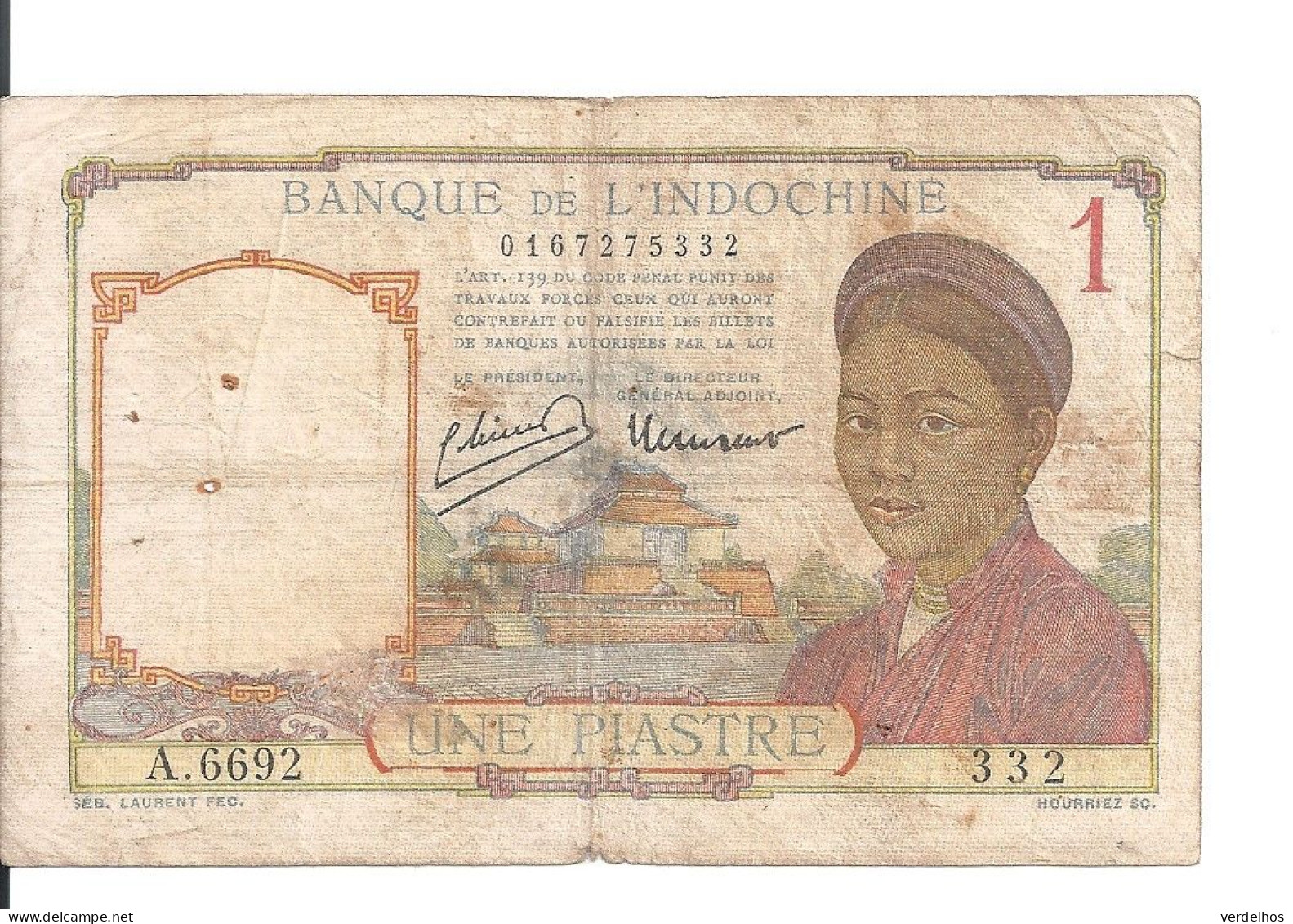 INDOCHINE 1 PIASTRE 1949 VF P 54 - Indochina