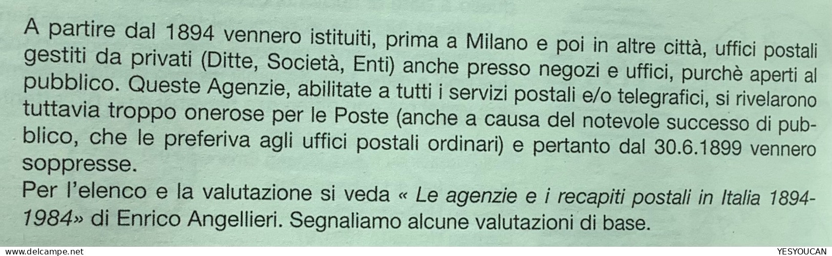 R ! Agenzie Postali MILANO A17 CORSO PORTA NUEVA 1897  Ricevuta Raccomandate Italia (lettera - Marcophilie