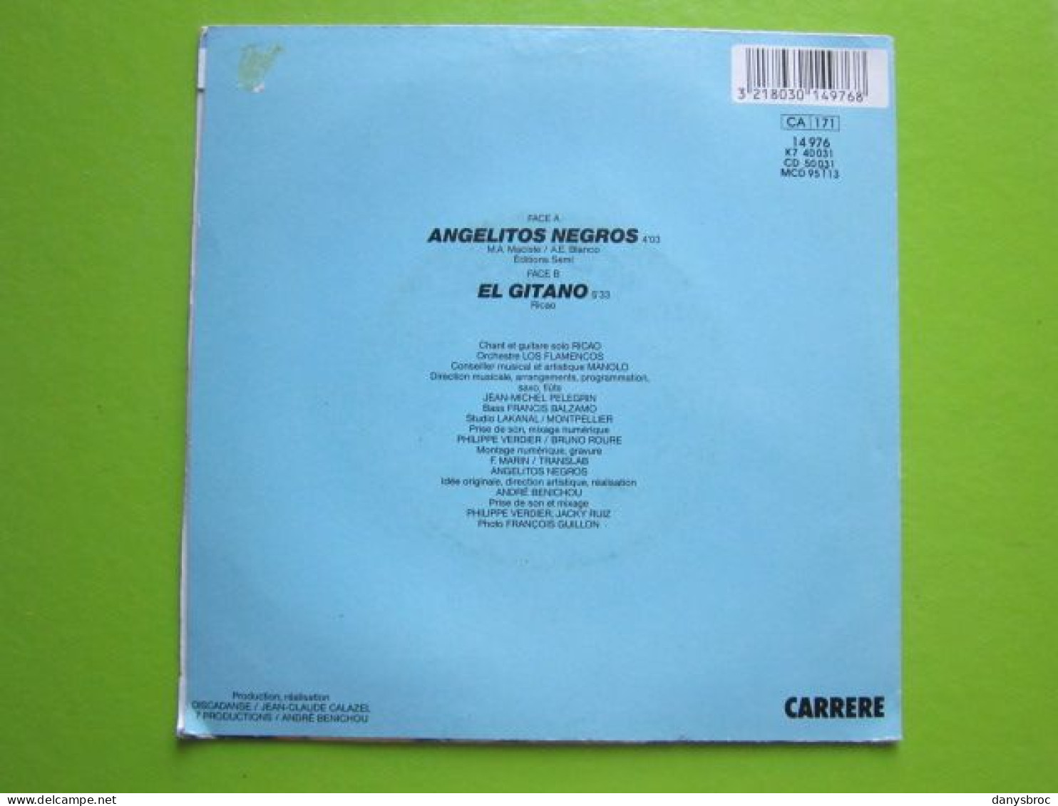 RICAO - EL GITANO - ANGELITOS NEGROS - Disque Vinyle 45 T - Other - Spanish Music