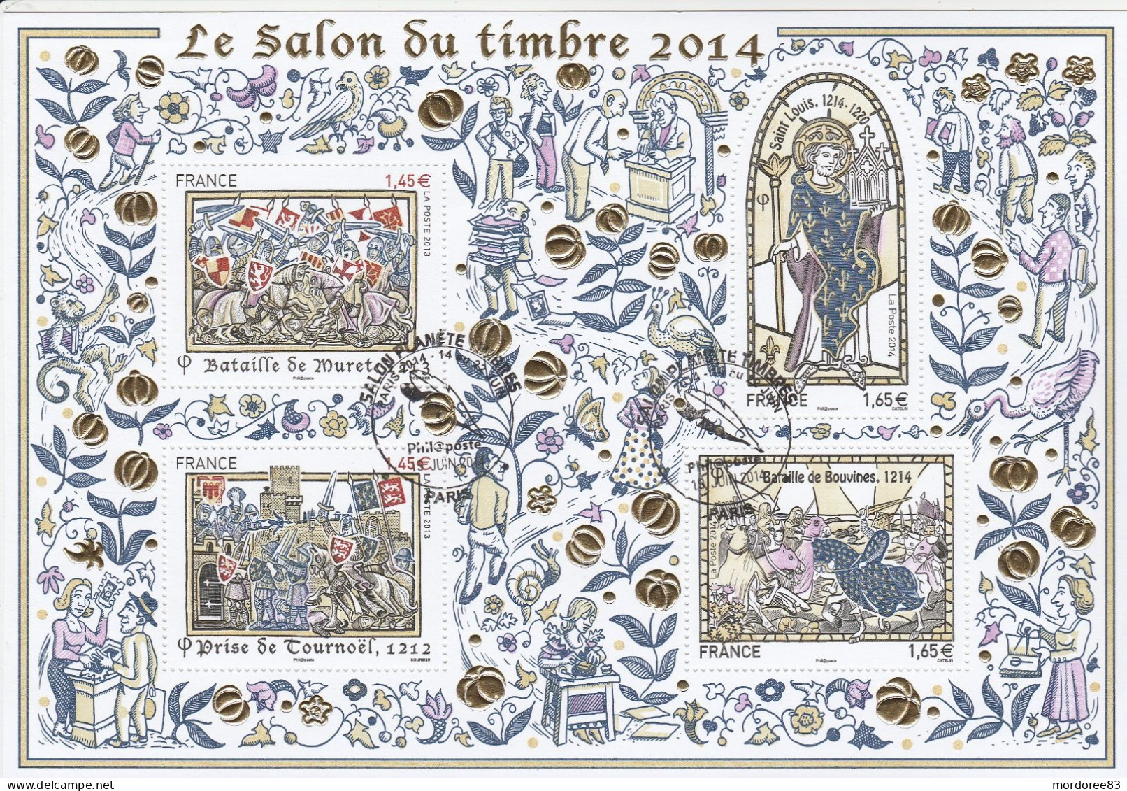 FRANCE 2014 SALON DU TIMBRE LES GRANDES HEURES DE L HISTOIRE GAUFRAGE OR  BF 135 OBLITERE - Oblitérés
