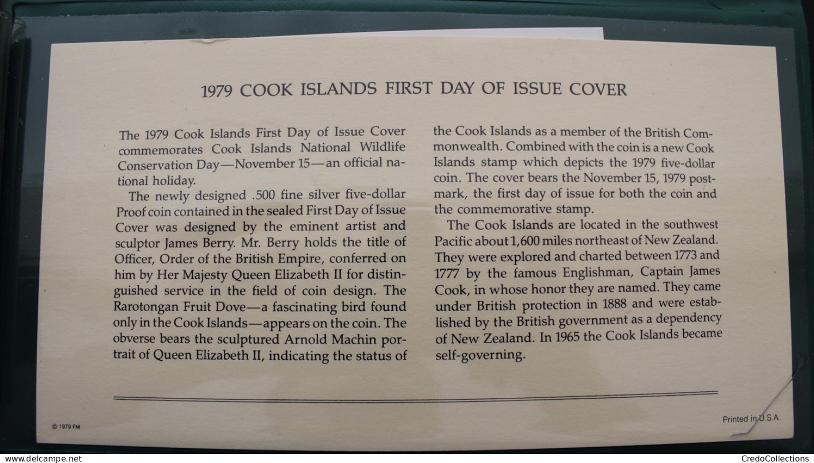 COOK - Enveloppe 1er Jour + 5 Dollars 1979 (Rarotonga) - Islas Cook