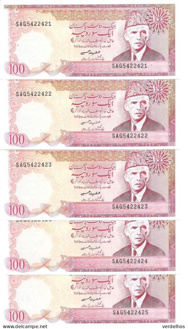 PAKISTAN 100 RUPEES ND1986- UNC P 41 ( 5 Billets ) - Pakistan