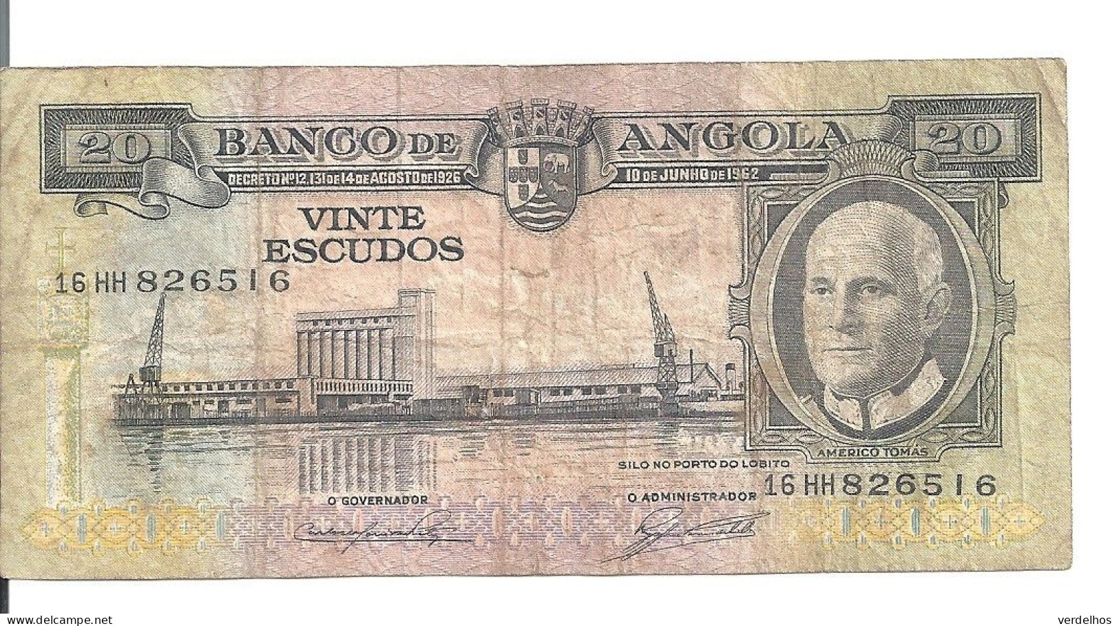 ANGOLA 20 ESCUDOS 1962 VG++ P 92 - Angola