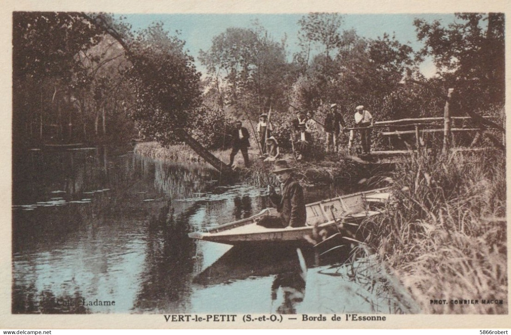 CARTE POSTALE ORIGINALE ANCIENNE COULEUR : VERT LE PETIT LES BORDS DE L'ESSONNE PECHEURS ANIMEE ESSONNE (91) - Vert-le-Petit